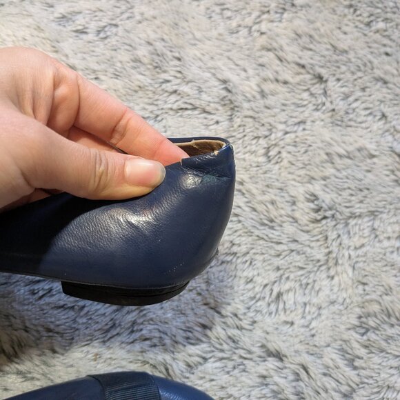 Salvatore Ferragamo Blue Ballet Flats Varina Leather Bow EU 40 US 10 - Picture 7 of 11